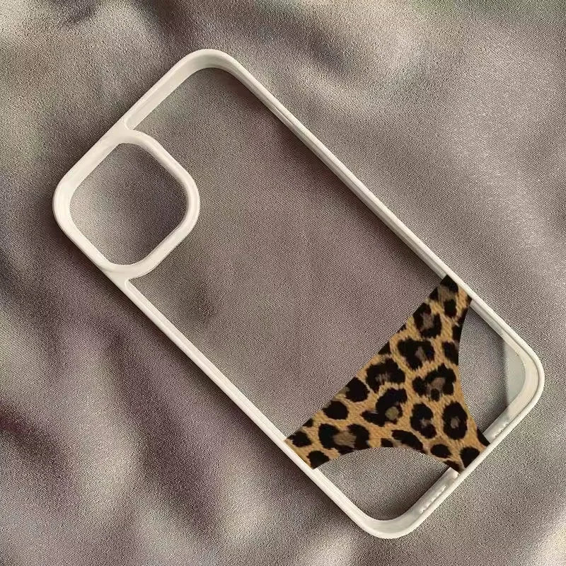 Funny Aesthetic Leopard Print Clear Phone Case For iPhone Black Frame Shockproof Protective Cover