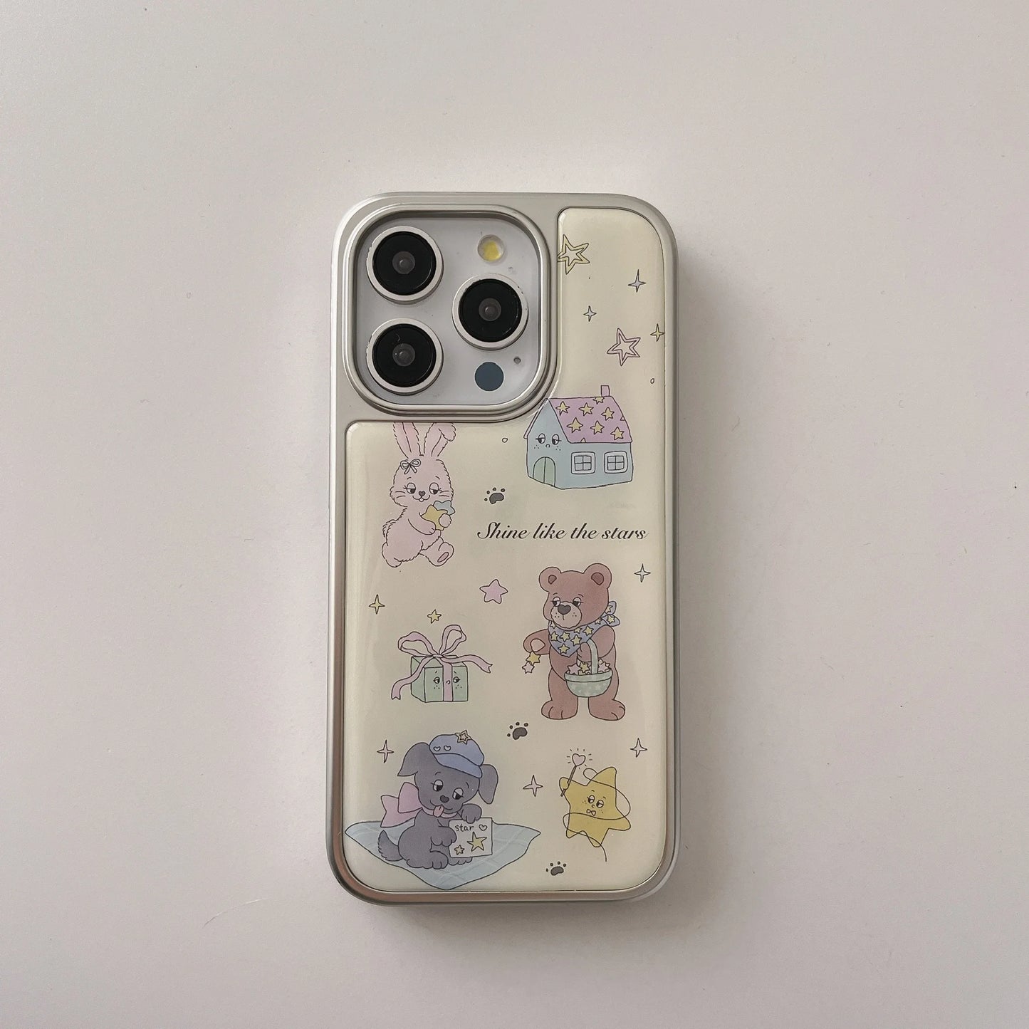 Cute Cartoon Graffiti Rabbit Little Bear House Gift Star Pattern Sliver Edge Protective Case