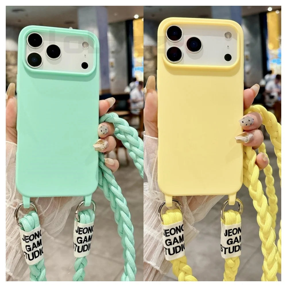 For iPhone Lanyard Case Crossbody Knit Lanyard Candy Soft Phone Cover iPhone