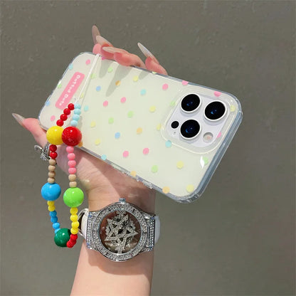 Korea Colorful Polka Dot Phone Case With Chain Bracelet For iPhone