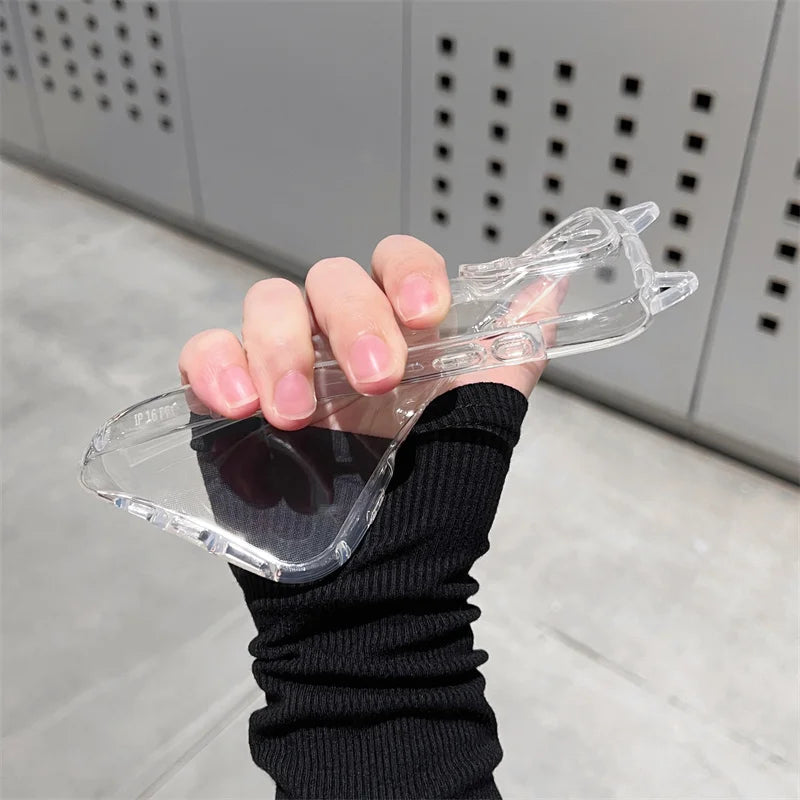 Cute Cat Ears Transparent Phone Case For iPhone Soft Clear Back Cover Shell