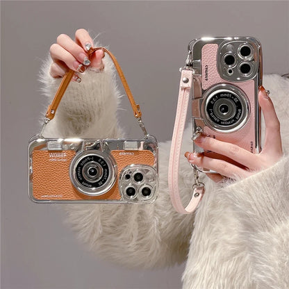 Luxury Retro Stereo Camera Hand With Lanyard Phone Case For iPhone