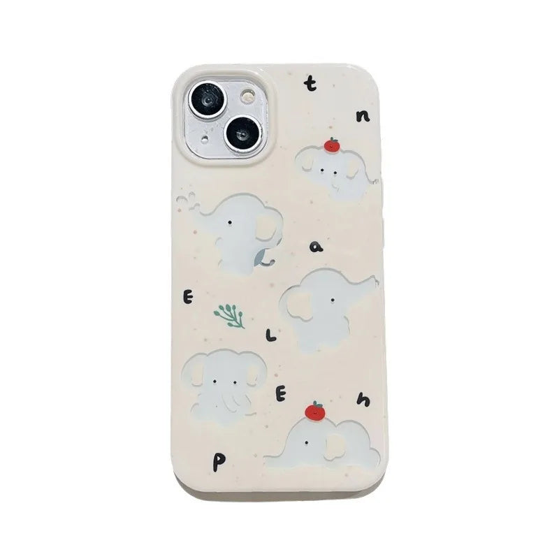 Cartoon Cute Hollow Out Elephant IMD Phone Case For iPhone