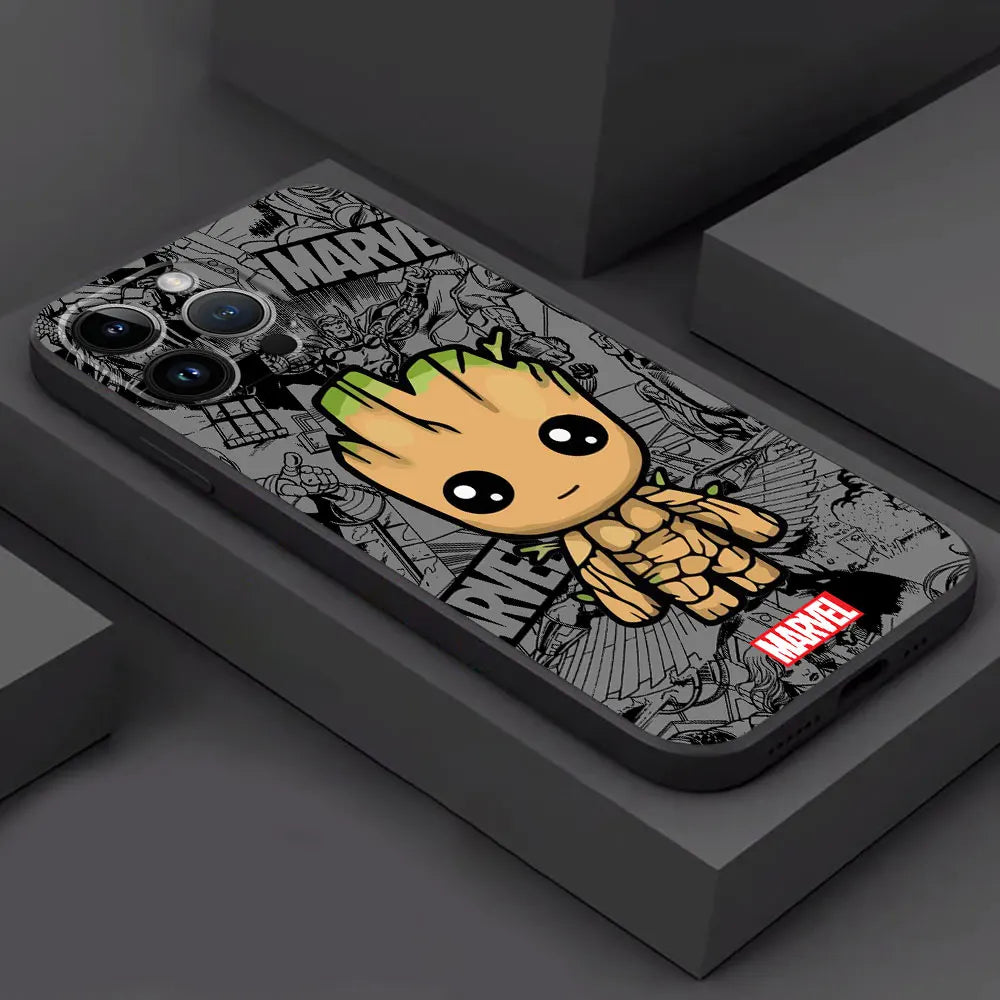 Cartoon Marvel Silicone iPhone Case – Groot & Spiderman