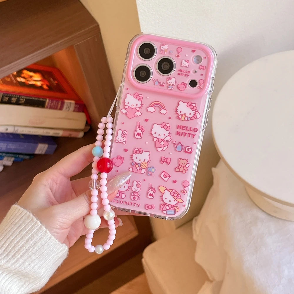Cute Cartoon Sanrio Hello Kittty Phone Case For iPhone Shockproof Hard Cover With Lanyard