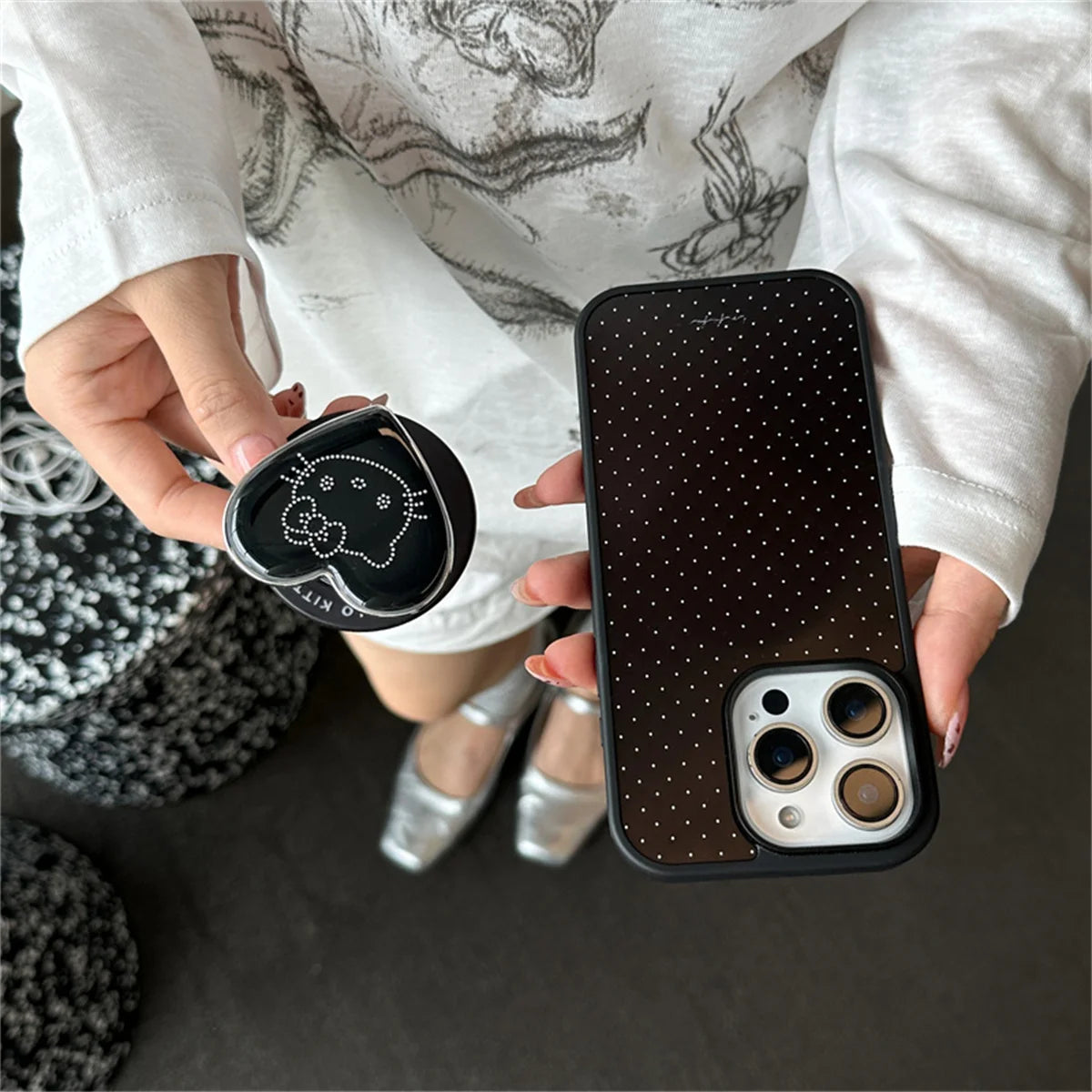 Simple Black Polka Dot Magnetic Phone Case For iPhone