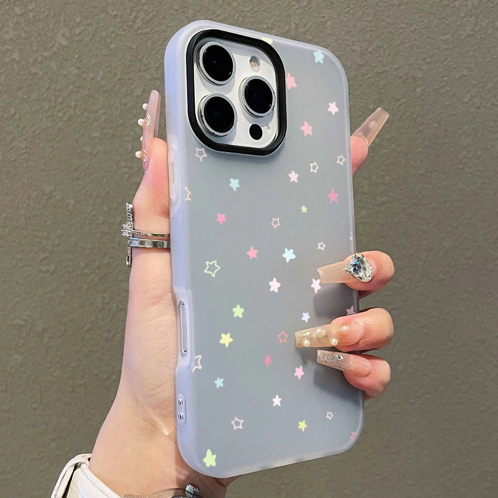 Cute Pastel Color Colorful Star Pattern Phone Case For iPhone