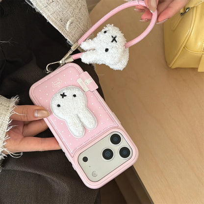 Winter Plush Rabbit Fashion Leather Polka Dot Phone Case  For iPhone