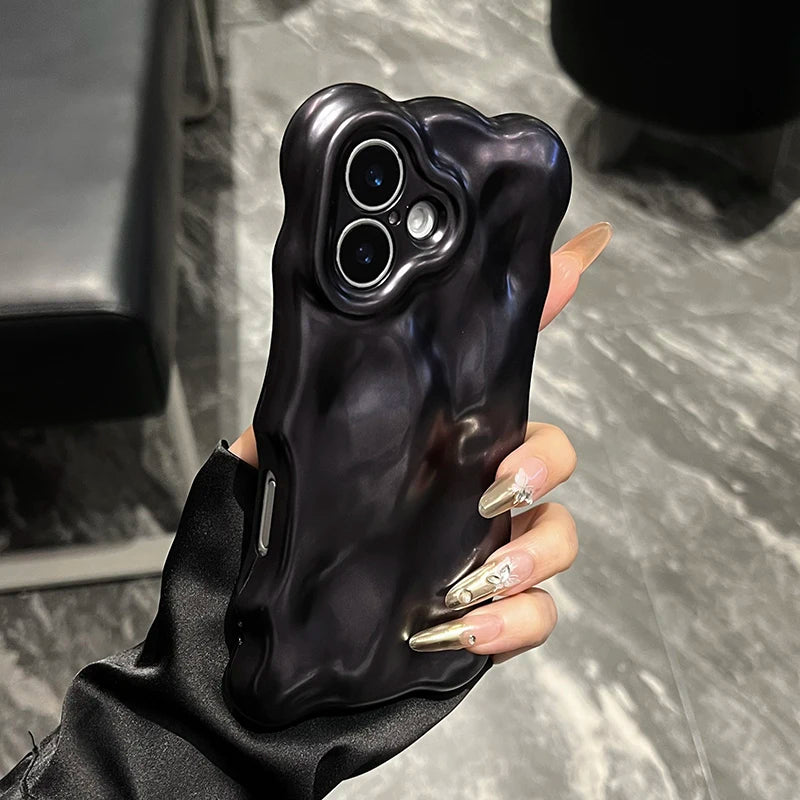 Stylish Matte Black 3D Curly Wave Texture Back Cover Case For iPhone