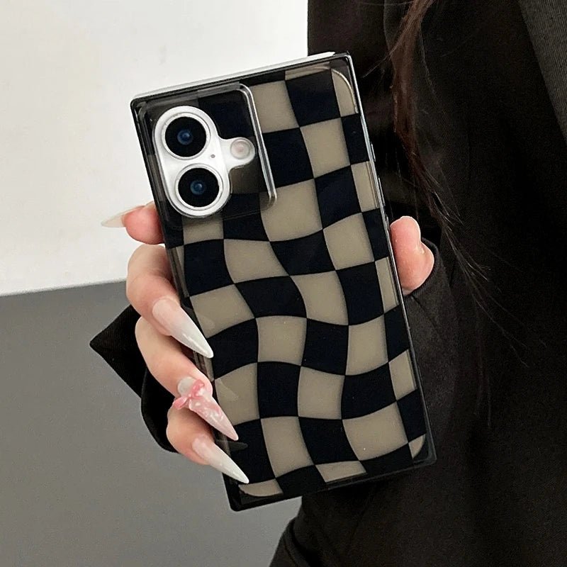 Rectangular Edge Black Twisted Chessboard Phone Case