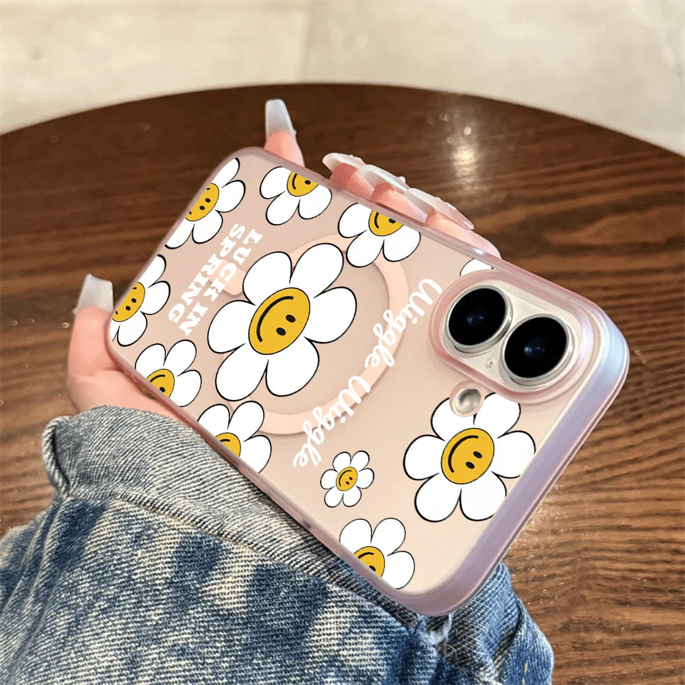 Smiley Daisy Letter Print Wireless Charging Phone Case For Magsafe iPhone