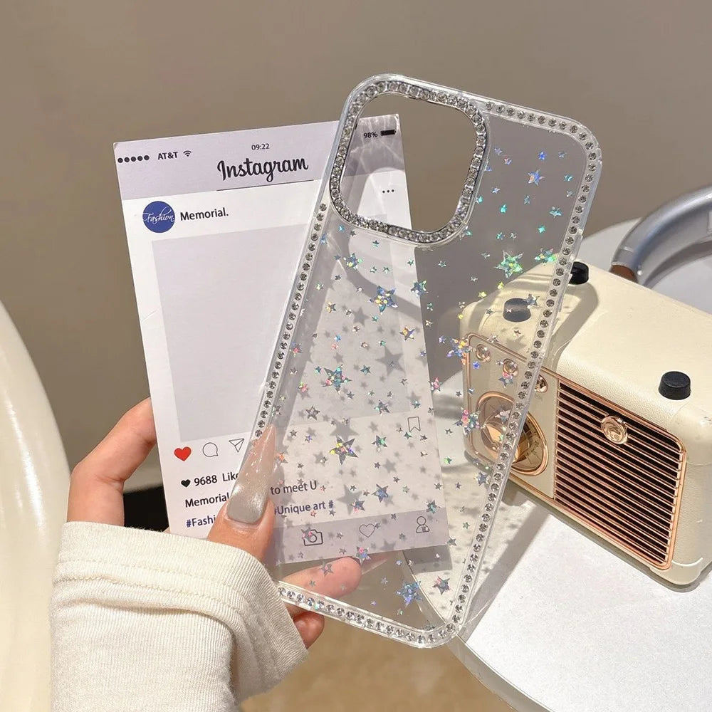 Bling Glitter Clear Phone Case For iPhone Shockproof Silicone Soft Cover Funda