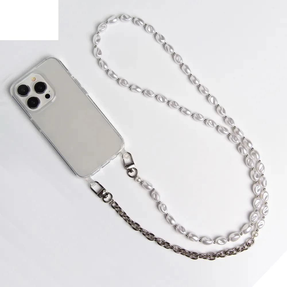 Luxury Pearl Chain Crossbody Strap Shockproof Acrylic Lanyard Phone Case For iPhone