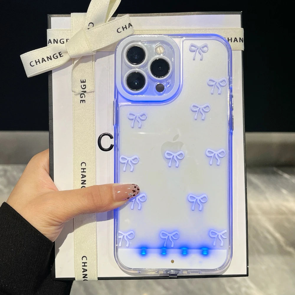 Change Color Luminous Call Light Up Flash Bowknot Phone Case For iPhone