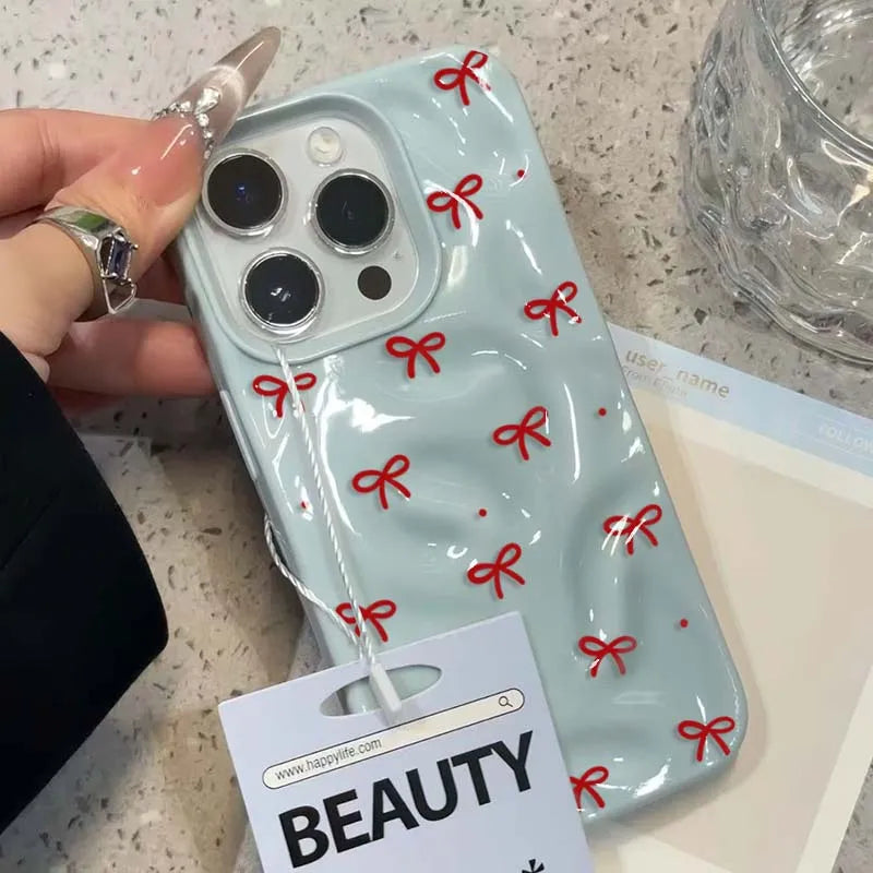 Red Bow Dots Folds Texture Phone Case
