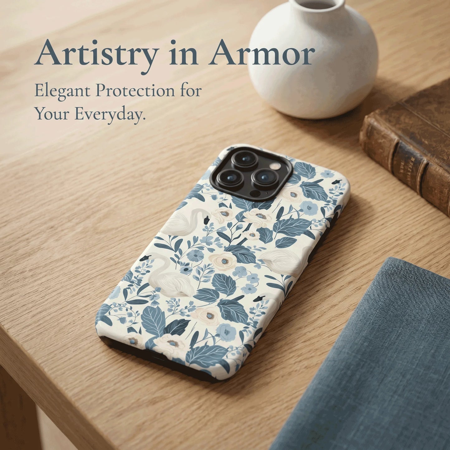 Elegant Swan Blue Floral Botanical Magnetic Case For iPhone