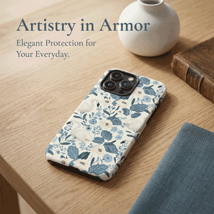 Elegant Swan Blue Floral Botanical Magnetic Case For iPhone