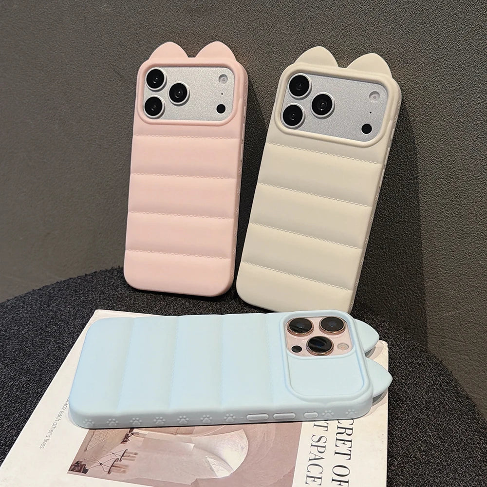 Cute Cartoon 3D Cat Ears Soft Phone Case For iPhone