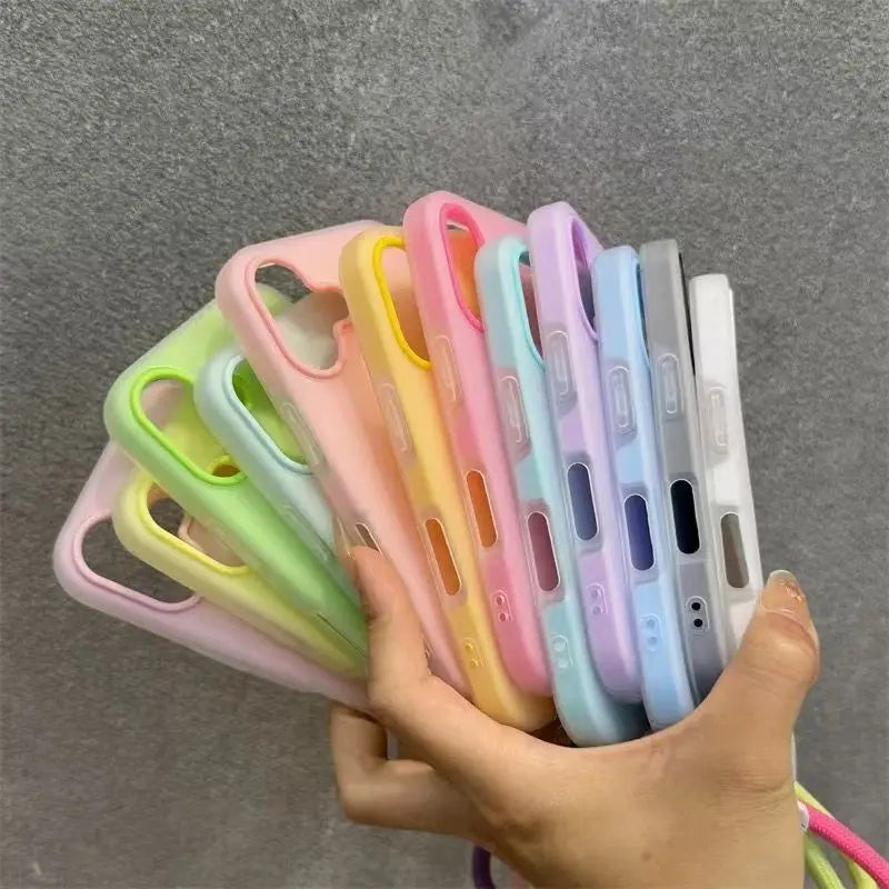 Soft Matte Candy Transparent Phone Case For iPhone Hand Wrist Strap Lanyard Cover