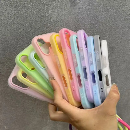 Soft Matte Candy Transparent Phone Case For iPhone Hand Wrist Strap Lanyard Cover