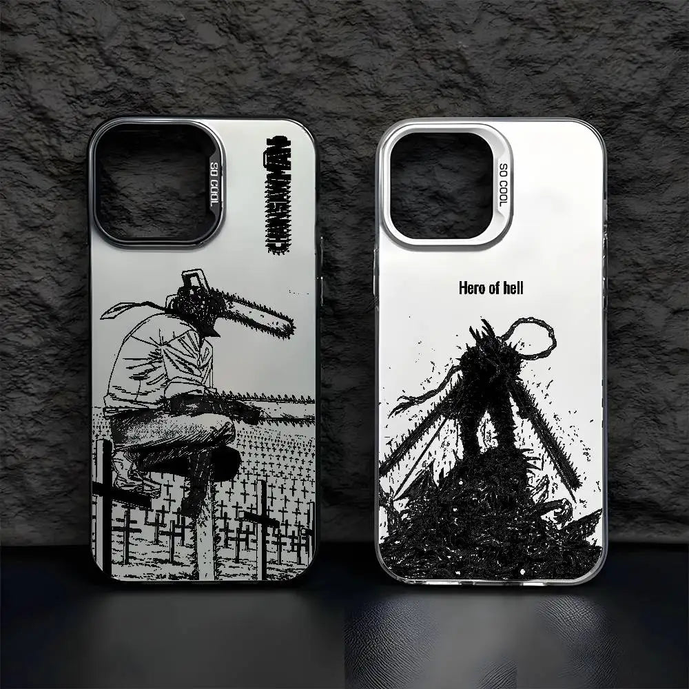 Anime Chainsaw Man iPhone Case – Multicolor Metallic Matte Finish