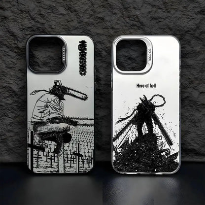 Anime Chainsaw Man iPhone Case – Multicolor Metallic Matte Finish