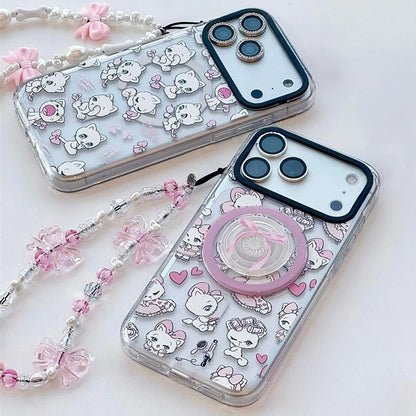 Cartoon Rabbits Pink Hearts Acrylic Phone Cover For IPhone