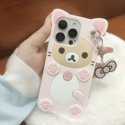 Cute Cartoon 3D Rilakkuma Phone Case For iPhone Key Chain Pendant Cover