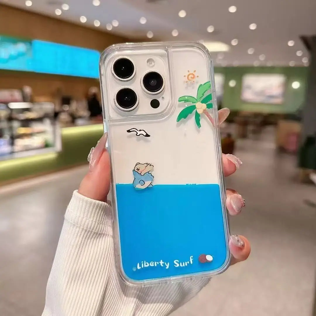 Coconut Tree Surfing Shark Line Dog Phone Case