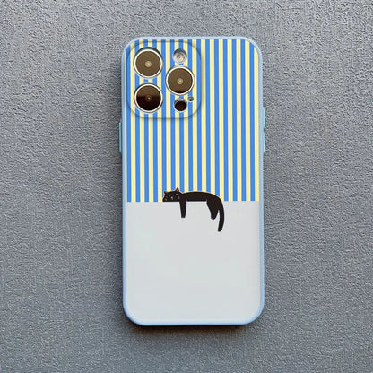Artistic Black Cat Striped Pattern Phone Case For iPhone