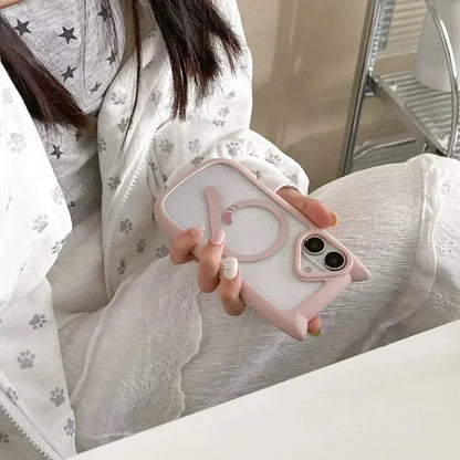 Cartoon Cat Ear Magnetic Lanyard Case Wristband Clear Soft Border Cover For iPhone