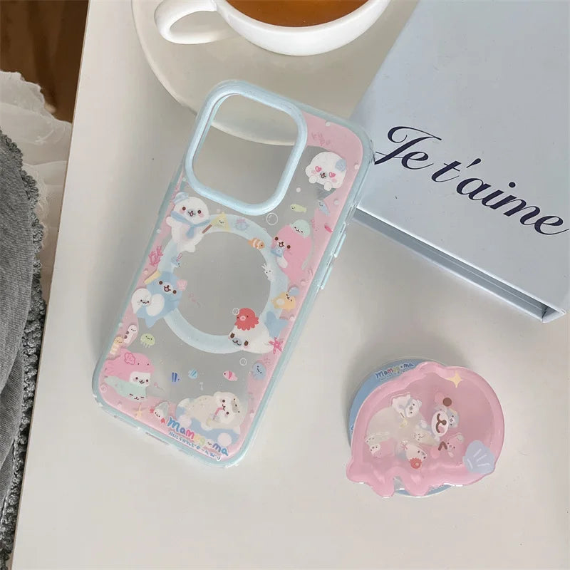 Cute Dolphin Shaking Bracket Magnetic Phone Case For iPhone