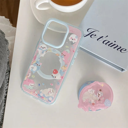 Cute Dolphin Shaking Bracket Magnetic Phone Case For iPhone