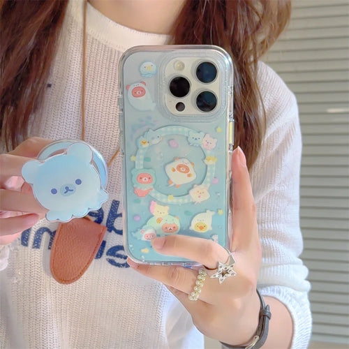 Funny Cute Rilakkuma Magnetic Stand Phone Case For iPhone Back Cover For Magsafe Cases Protective Fun