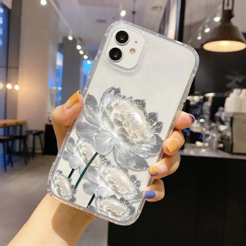 Flower Phone Case Soft Silicone Transparent Cover For iPhone
