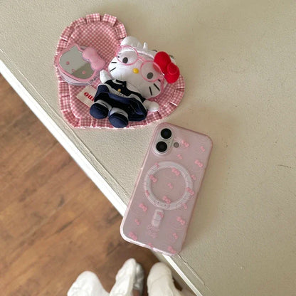Cute Sanrio Hello Kitty Magnetic Magsafe Wireless Charge Phone Case For iPhone Mirror Grip Holder Cover