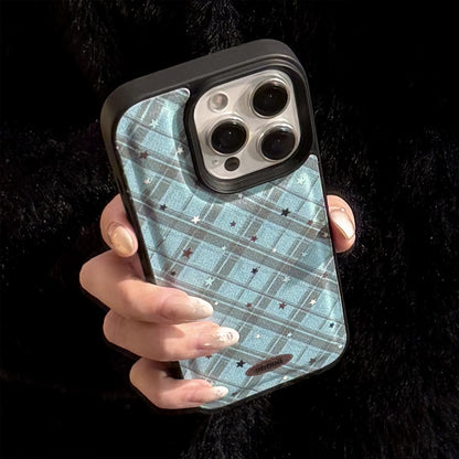Korean Geometric Checkered Stars Leather Texture Phone Case For iPhone