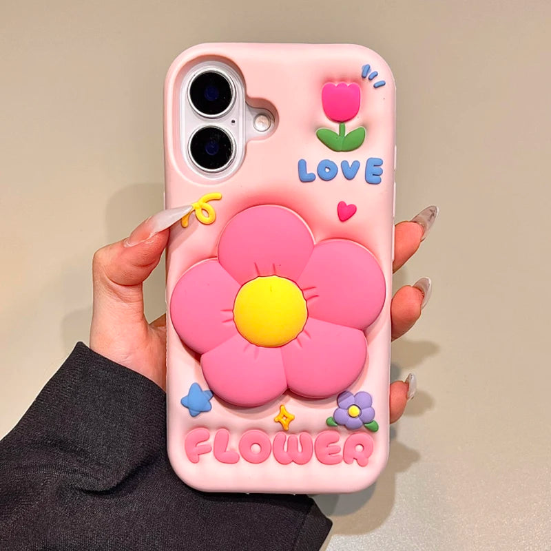 Cute 3D Flower Holder Stand Soft Silicone Phone Case