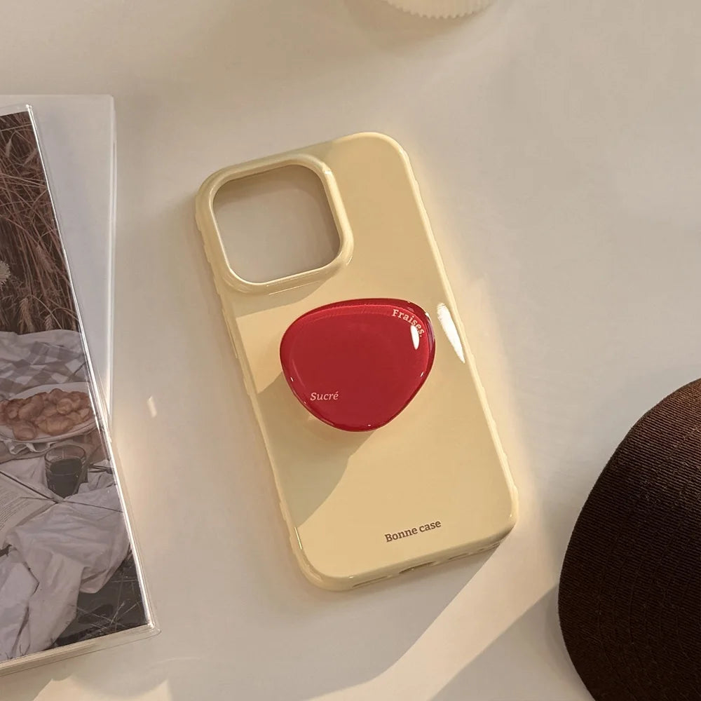 Korean Style Simple Solid Colors With Phone Holder Stand Case For iPhone Shockproof Protective Cover﻿