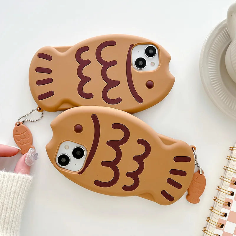 Cute Cartoon Animal 3D Taiyaki Fish Silicone Phone Case For iPhone