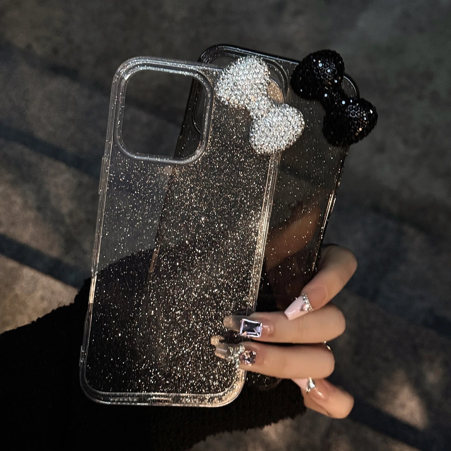 Luxury Transparent 3D Diamond Bowknot Glitter Phone Case For iPhone