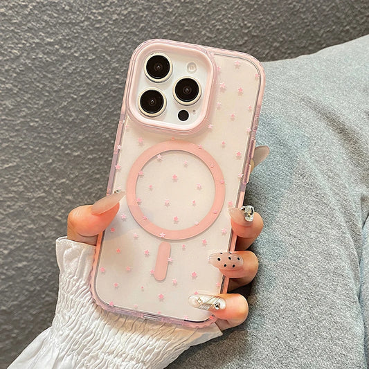 Pink Stars Magnetic Wireless Charge Clear Soft Phone Case