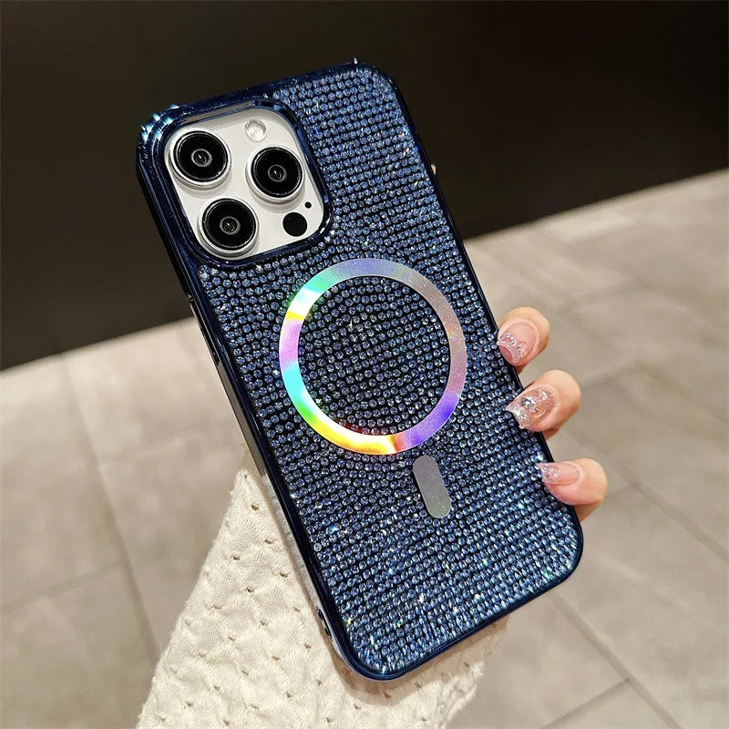 Luxury Glitter Solid Color Diamond Plating Magnetic Phone Case For iPhone