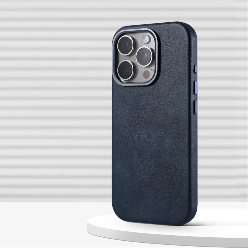 Luxury Retro Leather MagSafe iPhone Case with Magnetic Alloy Lens Cover