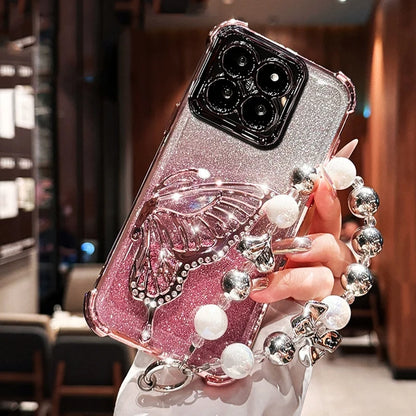 Shockproof Plating Glitter Butterfly Bracket Bracelet Case For iPhone