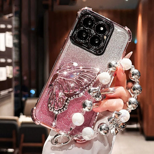 Shockproof Plating Glitter Butterfly Bracket Bracelet Case For iPhone