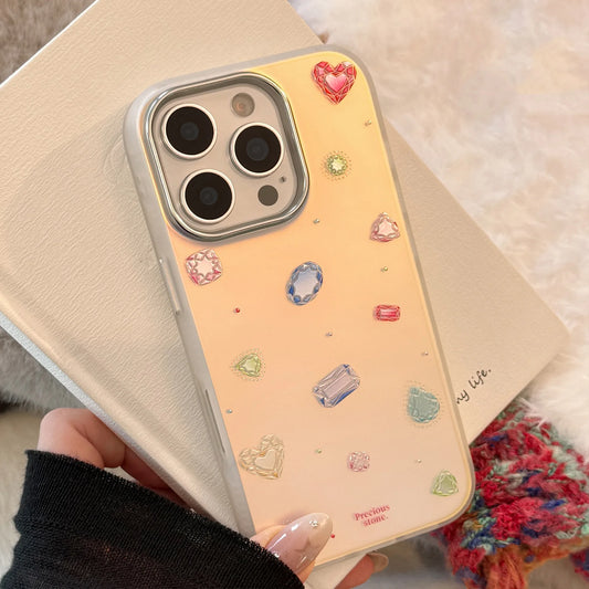 Korean Colorful Gemstone Pattern Plating Laser Phone Case For iPhone