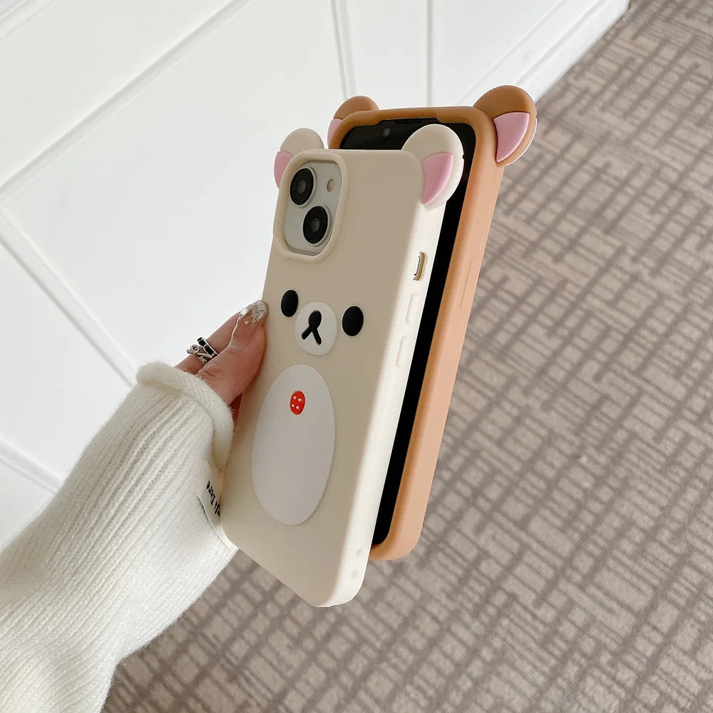 Fashion Cute 3D Cartoon Rilakkuma Bear Soft Silicone Phone Case Back Cover For iPhone