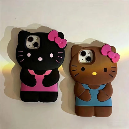 Bowknot Kitty Cat 3D Silicone Soft Phone Case For iPhone