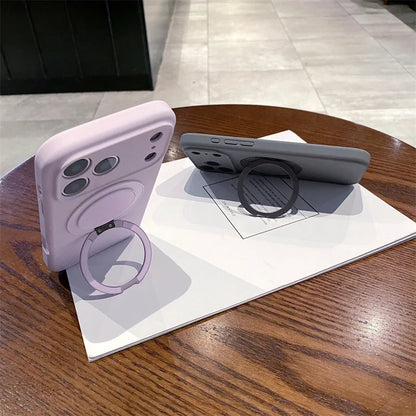 Luxury Liquid Silicone Solid Color Bracket Magnetic Phone Case For iPhone